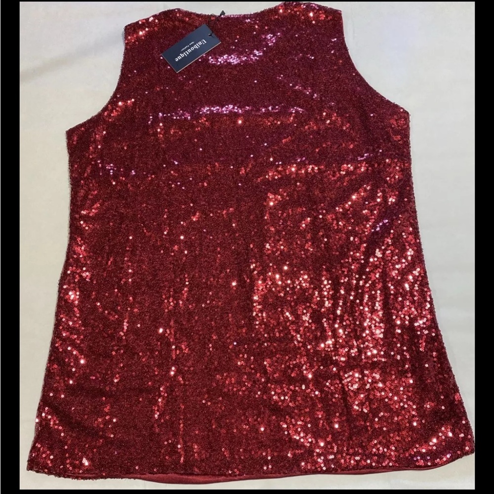 Uniboutique Women's XL Extra Large Red Sparkling Top Sleeveless Holiday New Year - Picture 2 of 7